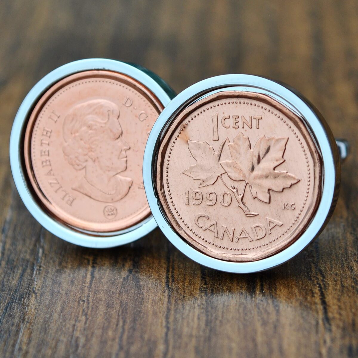1990 Canadian One Penny Coin Cufflinks