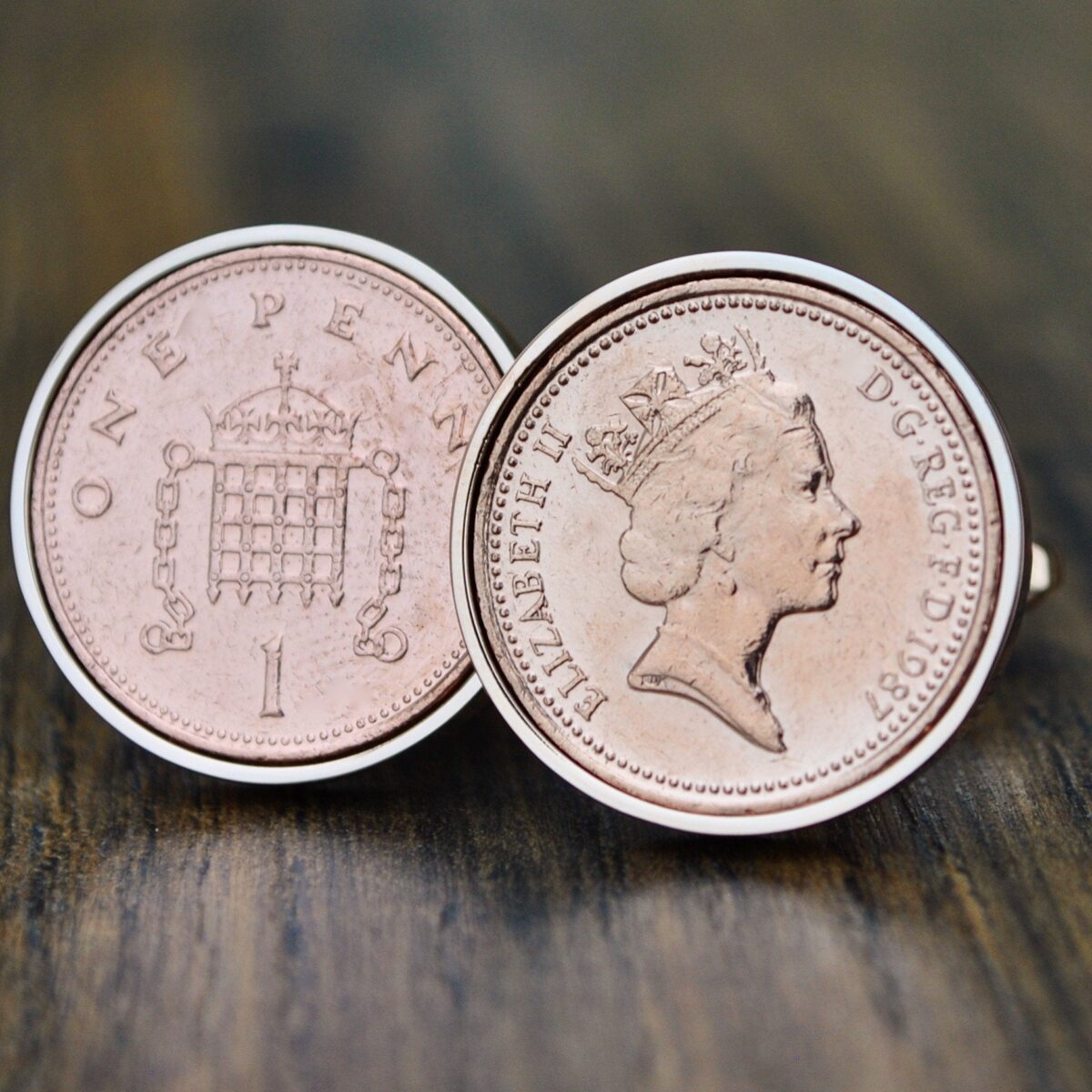 1987 One Pence Coin Cufflinks