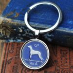 Irish Sixpence Keyring with Wolfhound- Blue Enamel