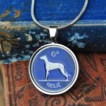Irish Sixpence Necklacewith Wolfhound- Blue Enamel