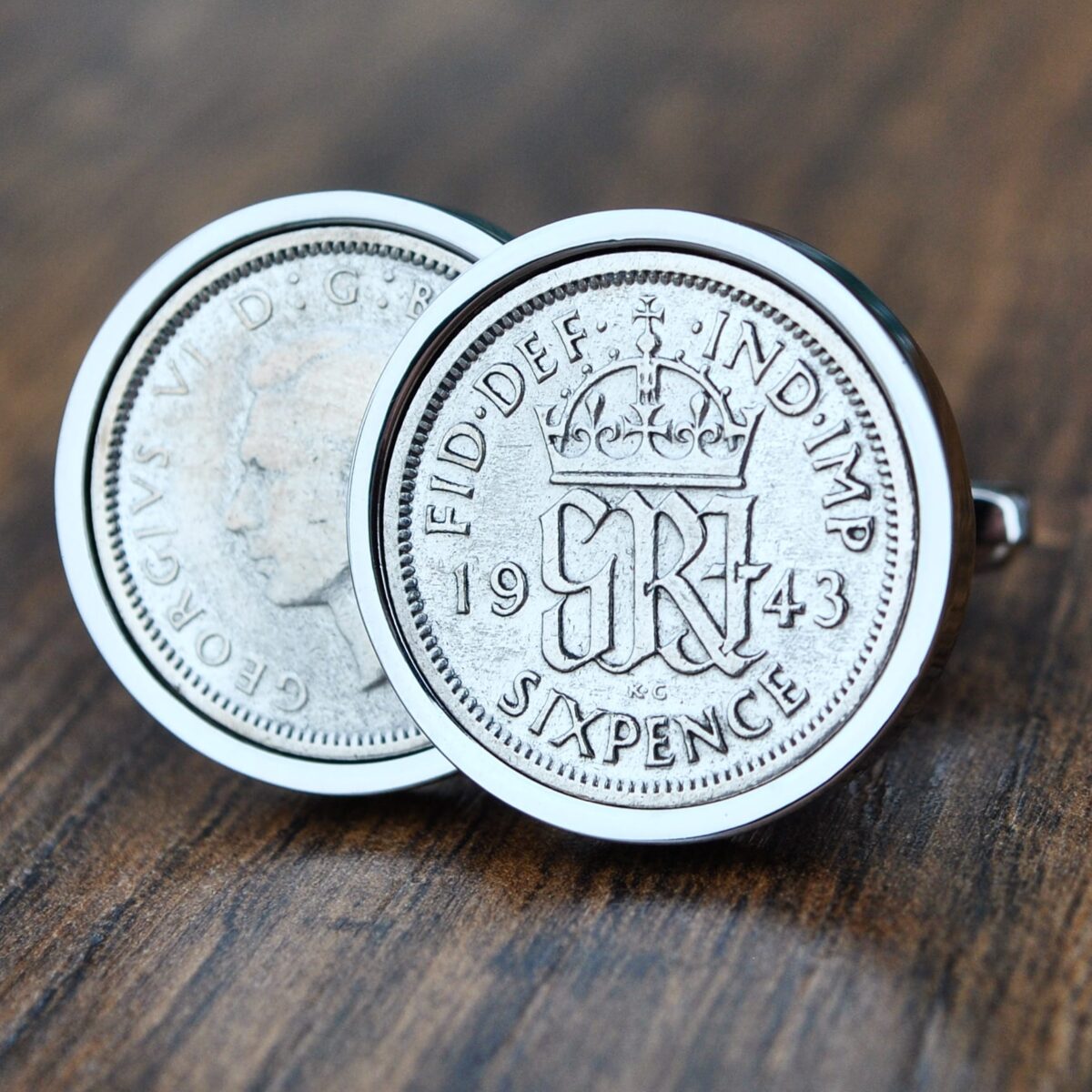 1943 Sixpence Coin Cufflinks Silver