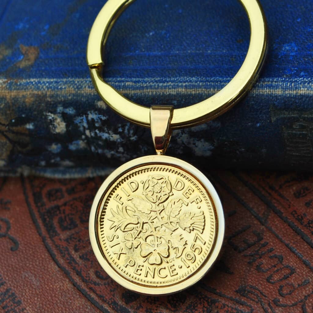 1957 Lucky Sixpence Coin Keyring