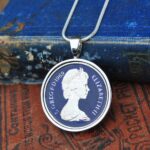 1969 Old Five Pence Coin Necklace- Blue Enamel