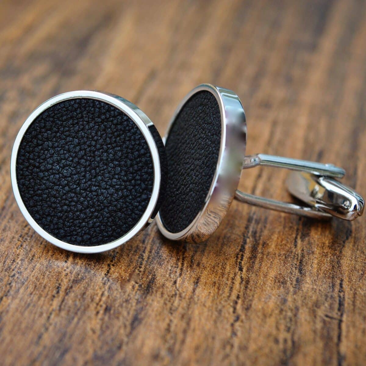 Black Leather Anniversary Cufflinks, 3rd Leather Anniversary Gift - Dark Brown