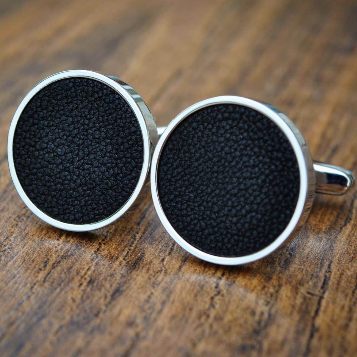 Dark Black Leather Anniversary Cufflinks, 3rd Leather Anniversary Gift - Dark Brown