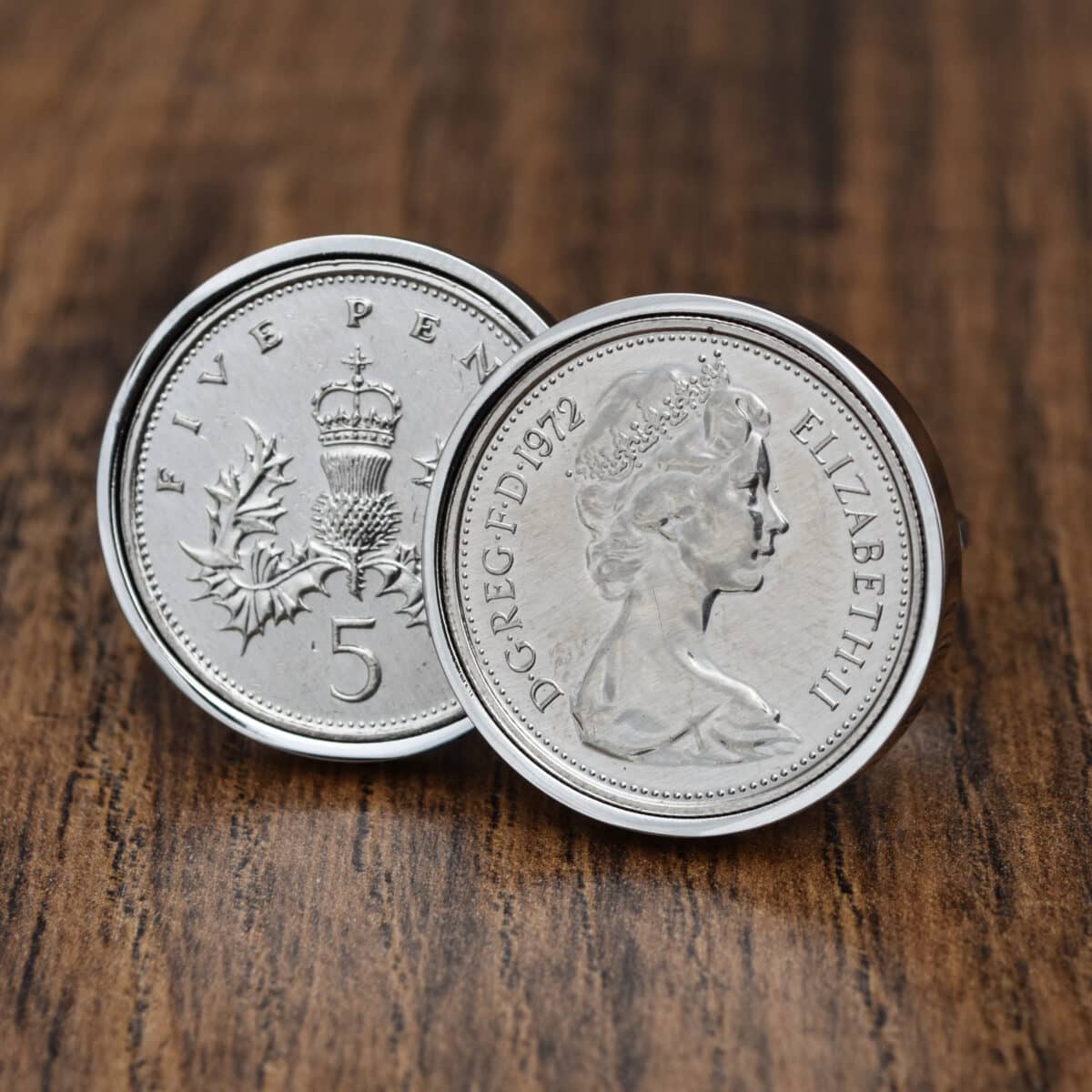 1972 Old Five Pence Coin Cufflinks- Silver