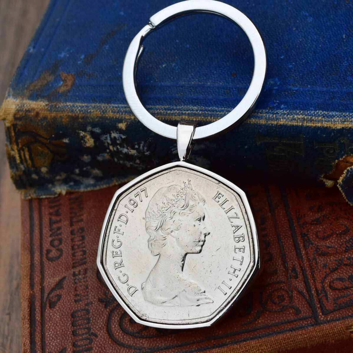 1977 Fifty Pence Coin Keyring- Silver