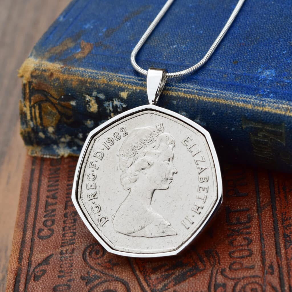 1982 Fifty Pence Coin Necklace- Silver