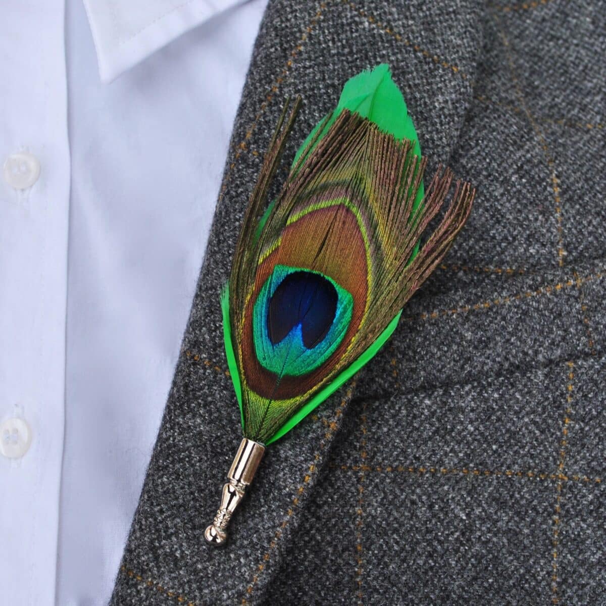 Peacock Feather Lapel Pin - Green