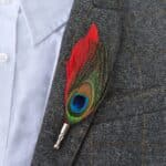 Peacock Feather Lapel Pin- Red