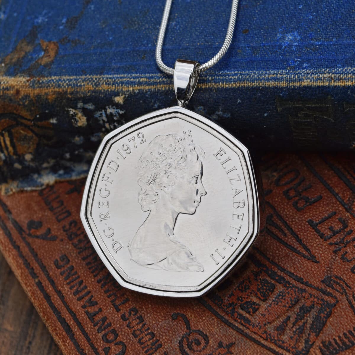 1972 Fifty Pence Coin Necklace, 50th Birthday Gift- Silver