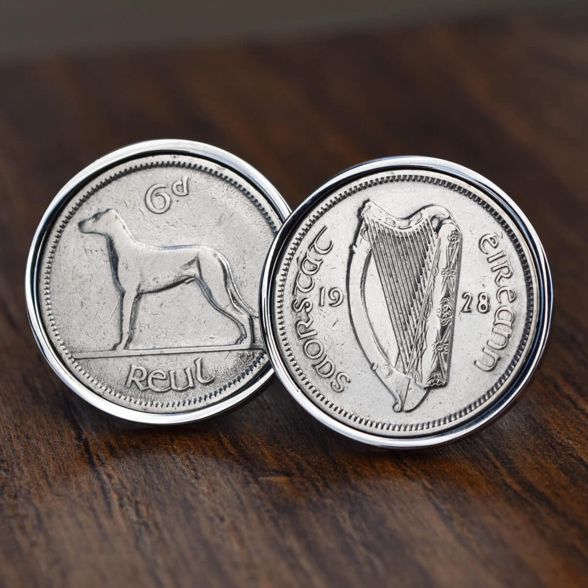 1928 Irish Sixpence Coin Cufflinks - Silver