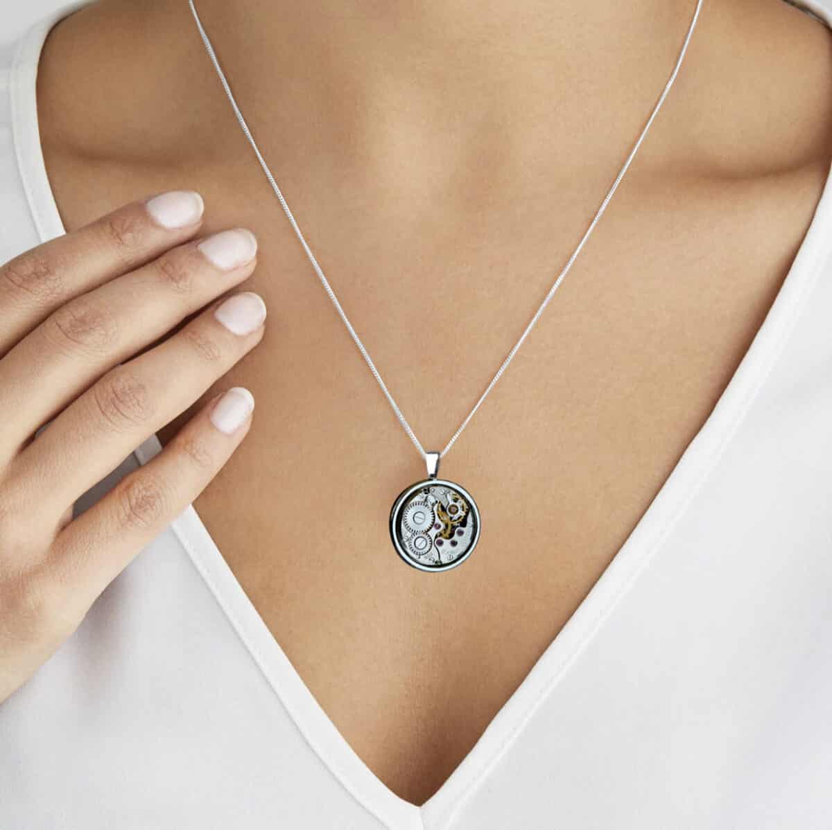 Watch Movement Necklace on Model