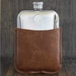 2005 Ten Pence Coin Hip Flask, 20th Birthday Gift- Brown Leather