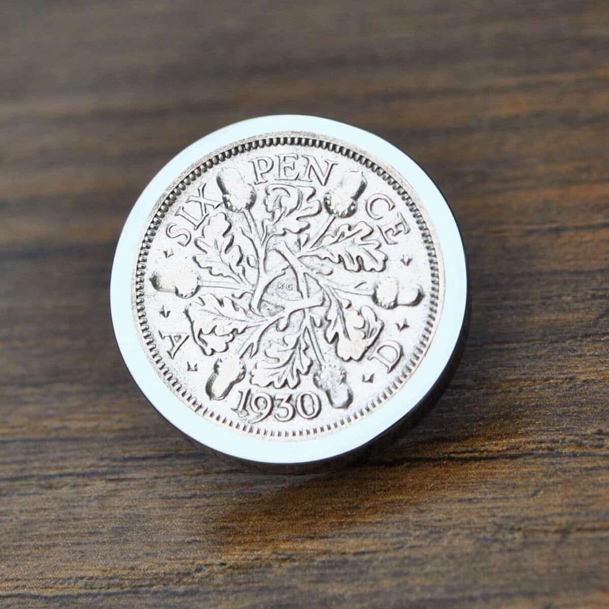 1930 Lucky Sixpence Coin Brooch/Tie Pin, 95th Birthday- Silver - Heads and Tails Coin Jewellery