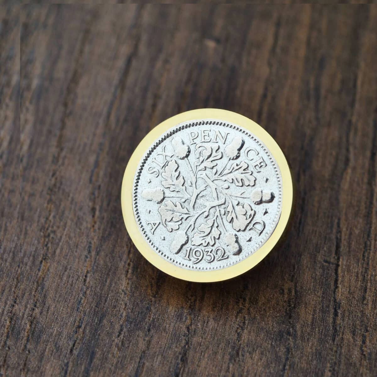 1932 Lucky Sixpence Coin Brooch/Tie Pin, 93rd Birthday- Gold - Heads and Tails Coin Jewellery