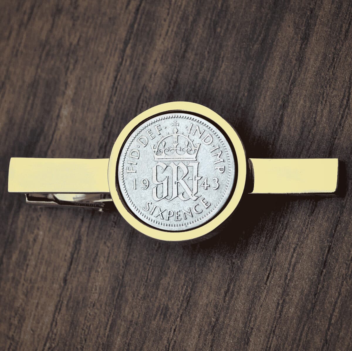 1943 Lucky Sixpence Coin Tie Clip, 82nd Birthday- Gold - Image 1