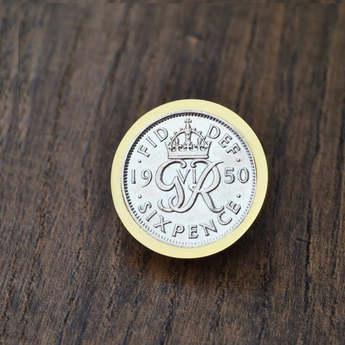 1950 Lucky Sixpence Coin Brooch/Tie Pin, 75th Birthday- Gold - Heads and Tails Coin Jewellery