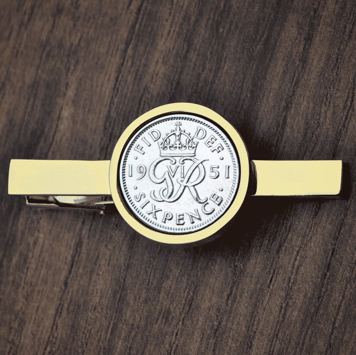 1951 Lucky Sixpence Coin Tie Clip, 74th Birthday- Gold - Heads and Tails Coin Jewellery