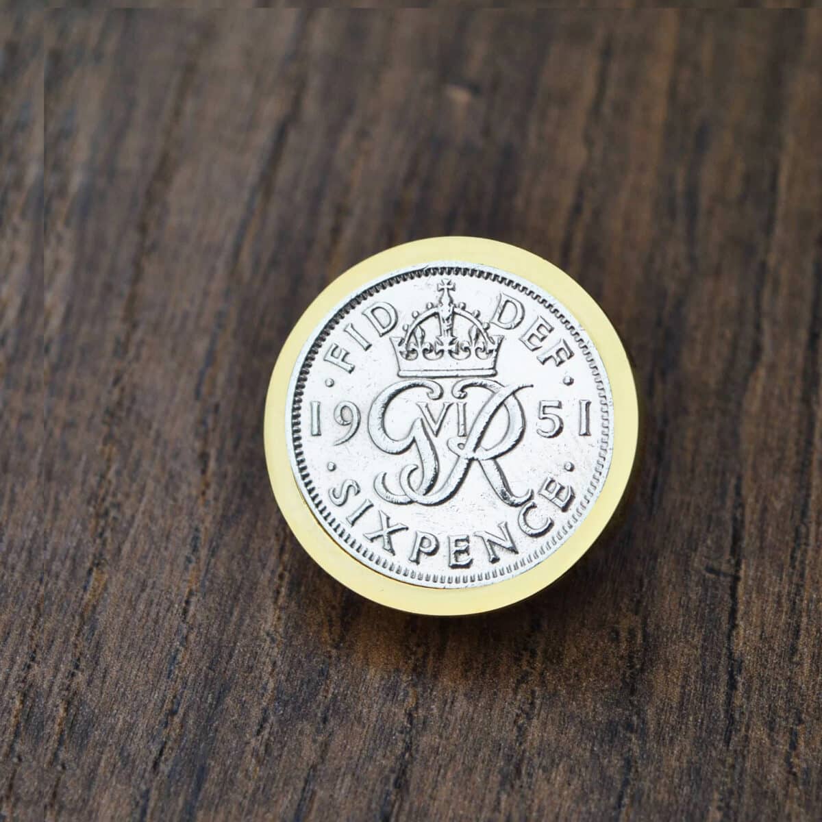 1951 Lucky Sixpence Coin Brooch/Tie Pin, 74th Birthday- Gold - Heads and Tails Coin Jewellery