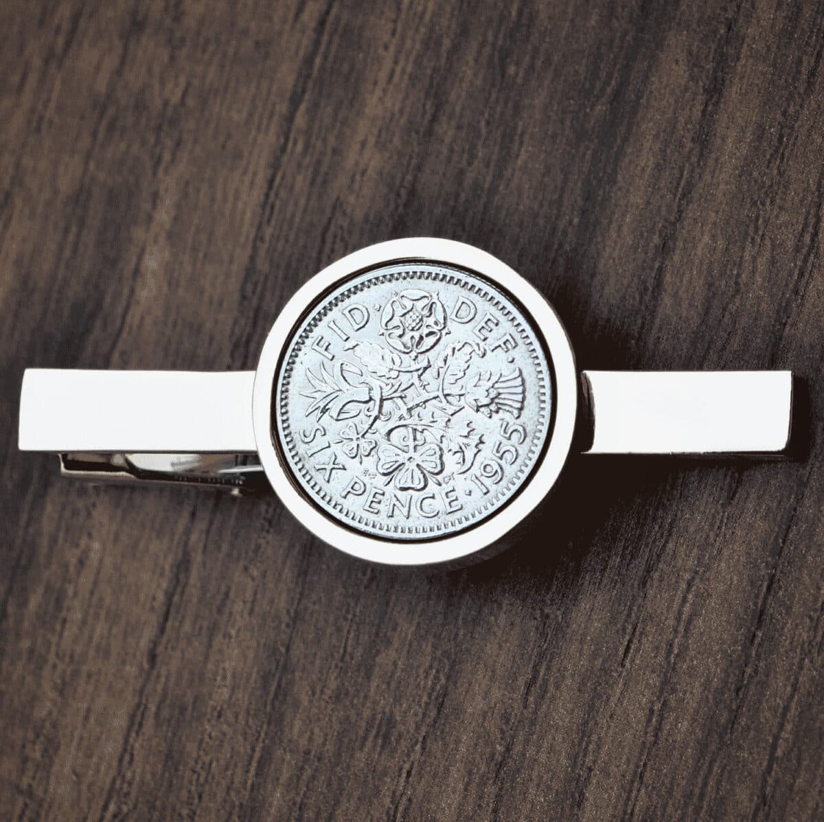 1955 Lucky Sixpence Coin Tie Clip, 70th Birthday- Silver - Heads and Tails Coin Jewellery