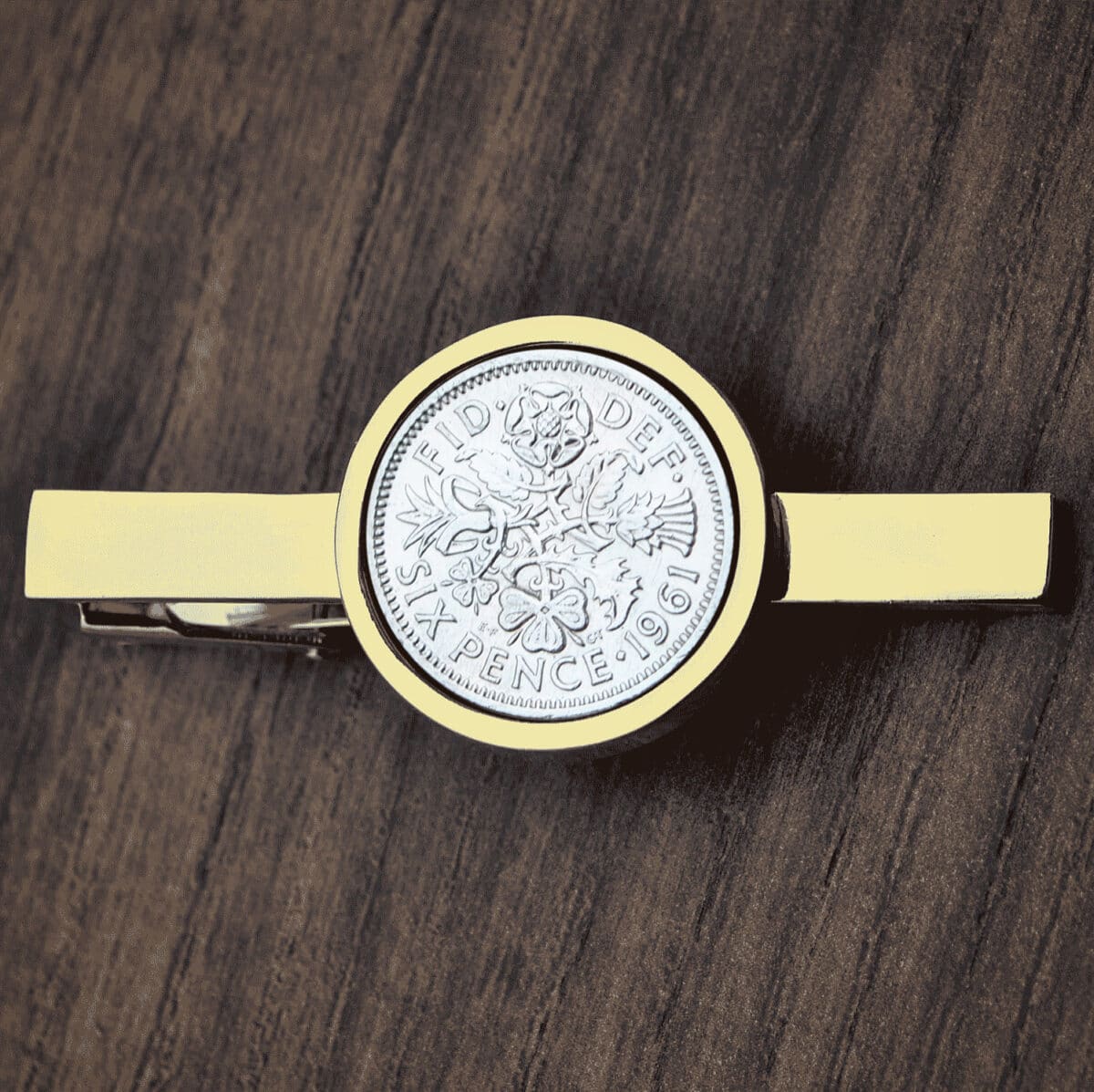 1961 Lucky Sixpence Coin Tie Clip, 64th Birthday- Gold - Heads and Tails Coin Jewellery