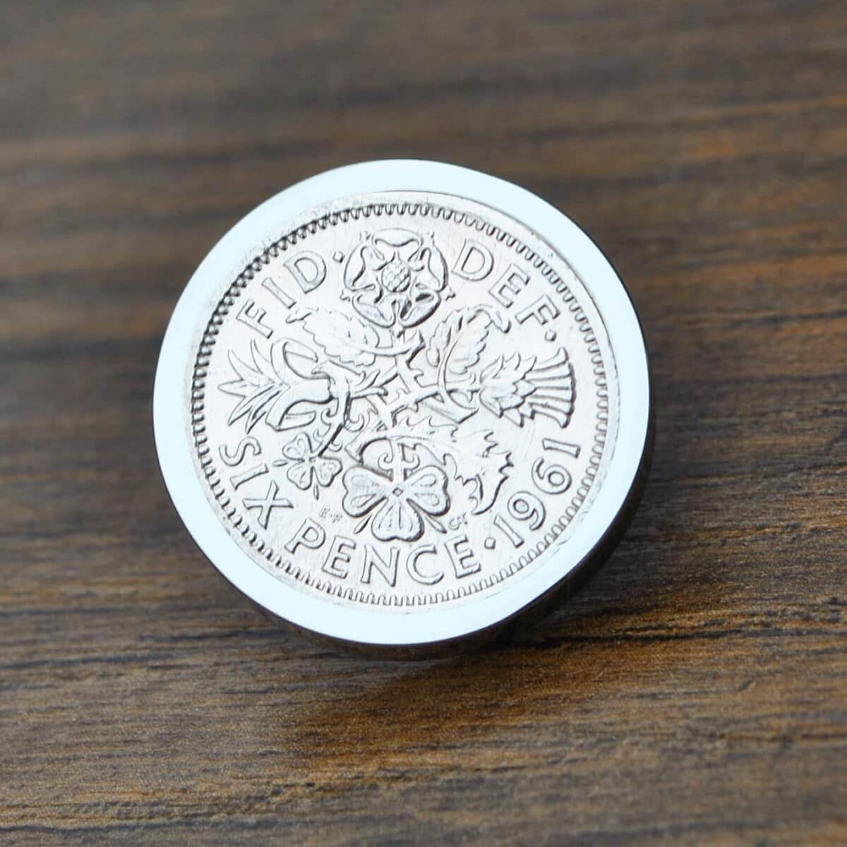 1961 Lucky Sixpence Coin Brooch/Tie Pin, 64th Birthday- Silver - Heads and Tails Coin Jewellery