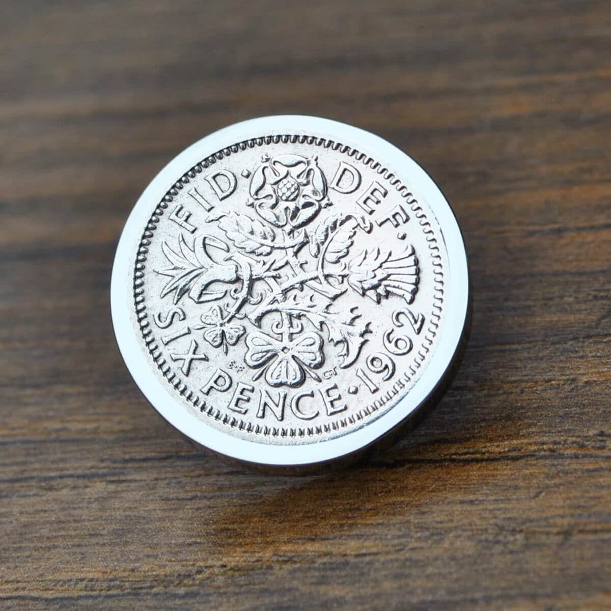 1962 Lucky Sixpence Coin Brooch/Tie Pin, 63rd Birthday- Silver - Heads and Tails Coin Jewellery