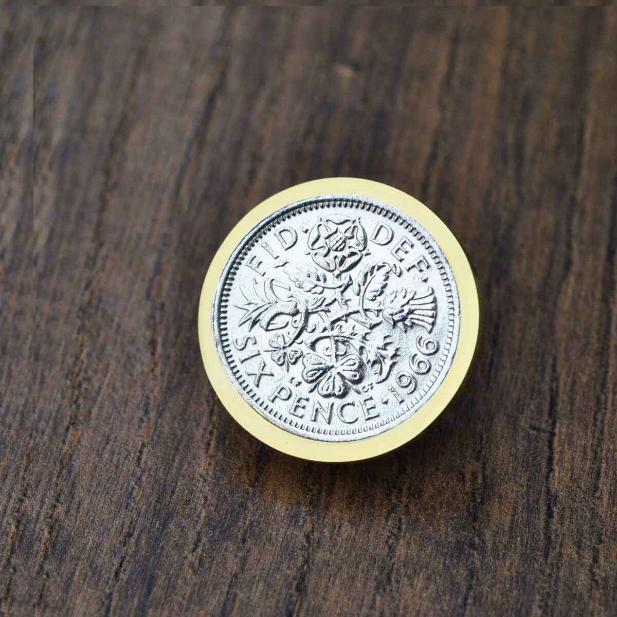 1966 Lucky Sixpence Coin Brooch/Tie Pin, 59th Birthday- Gold - Heads and Tails Coin Jewellery