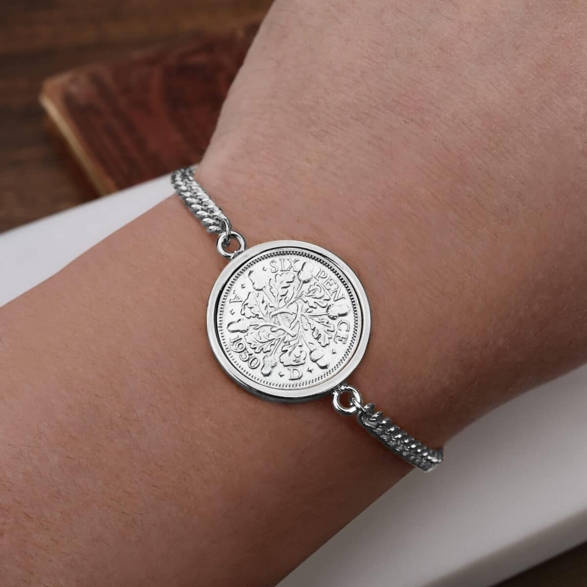 1930 Lucky Sixpence Coin Bracelet, 95th Birthday Gift- Silver - Heads and Tails Coin Jewellery