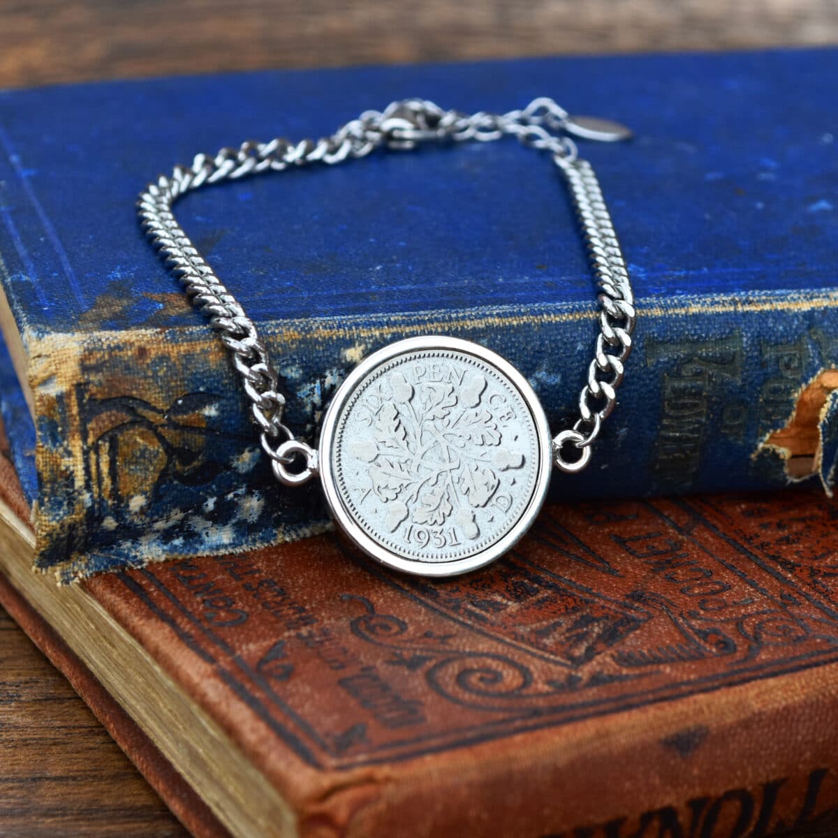 1931 Lucky Sixpence Coin Bracelet, 94th Birthday Gift- Silver - Image 1