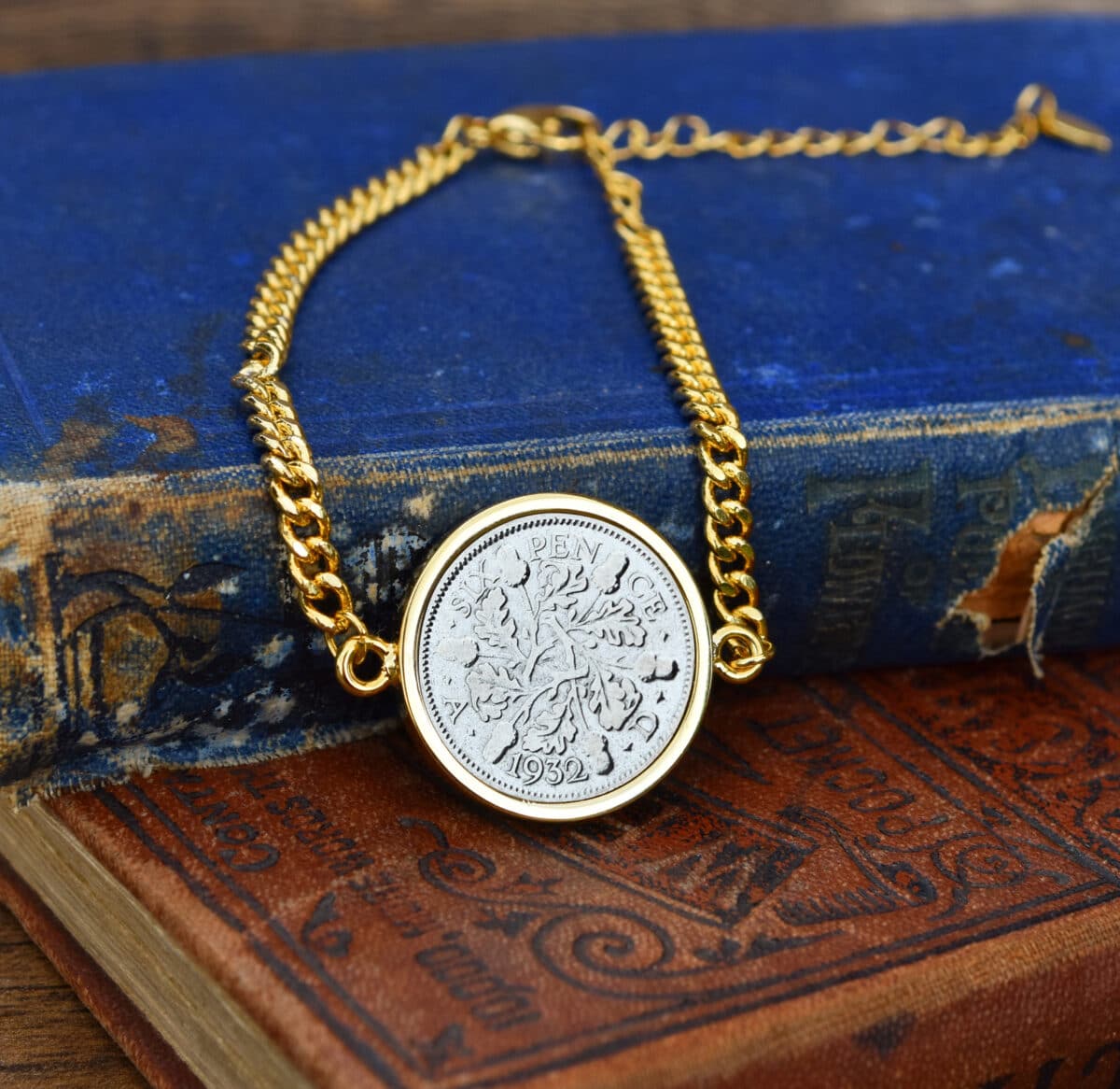 1932 Lucky Sixpence Coin Bracelet, 93rd Birthday Gift- Gold - Heads and Tails Coin Jewellery