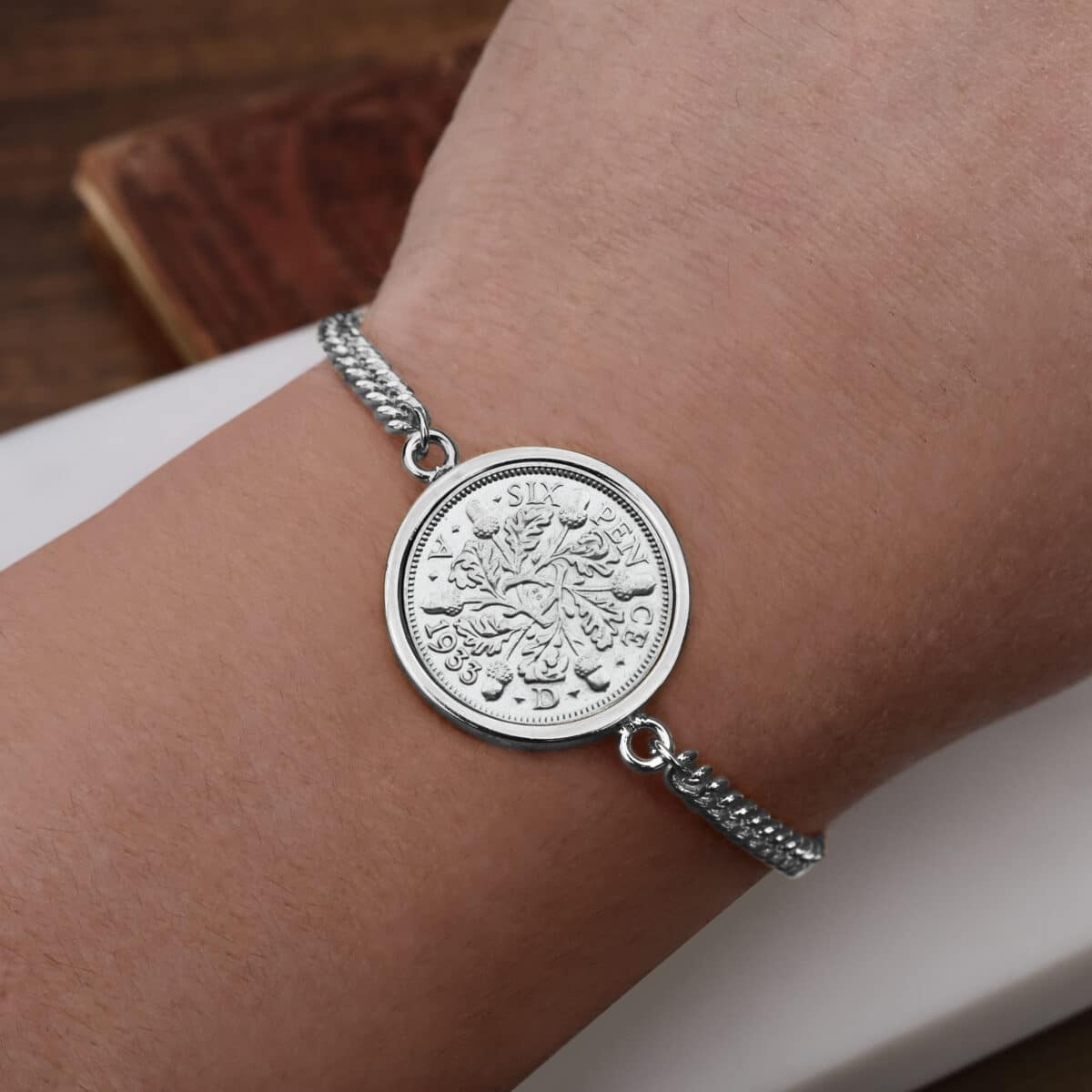 1933 Lucky Sixpence Coin Bracelet, 92nd Birthday Gift- Silver - Heads and Tails Coin Jewellery