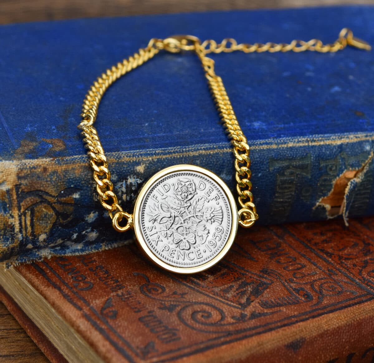 1959 Lucky Sixpence Coin Bracelet, 66th Birthday Gift- Gold - Heads and Tails Coin Jewellery