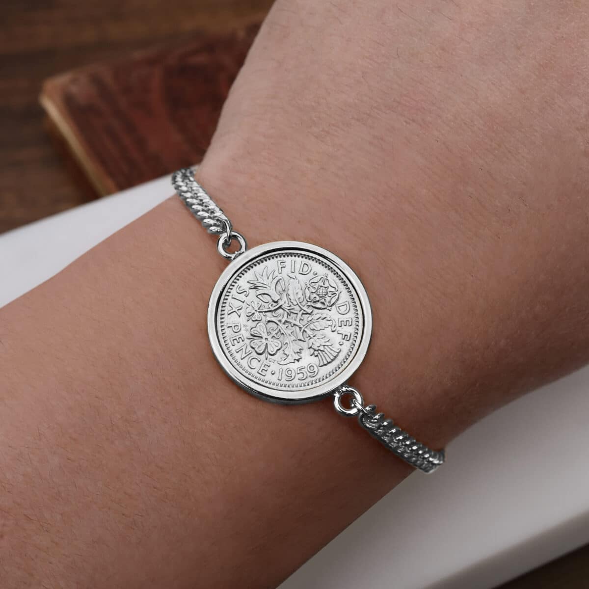 1959 Lucky Sixpence Coin Bracelet, 66th Birthday Gift- Silver - Heads and Tails Coin Jewellery
