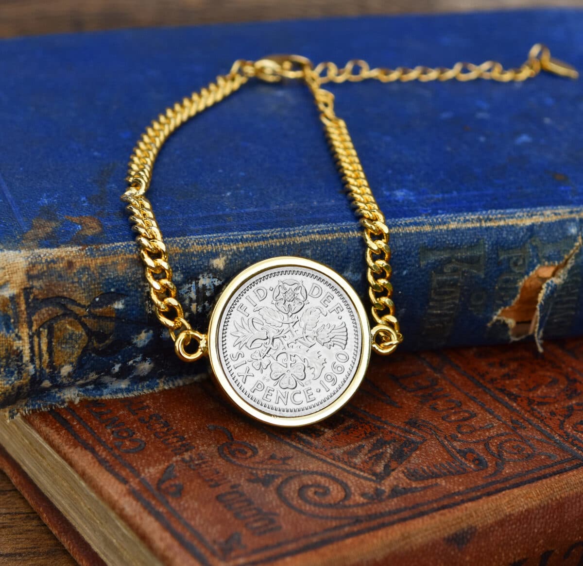 1960 Lucky Sixpence Coin Bracelet, 65th Birthday Gift- Gold - Image 1