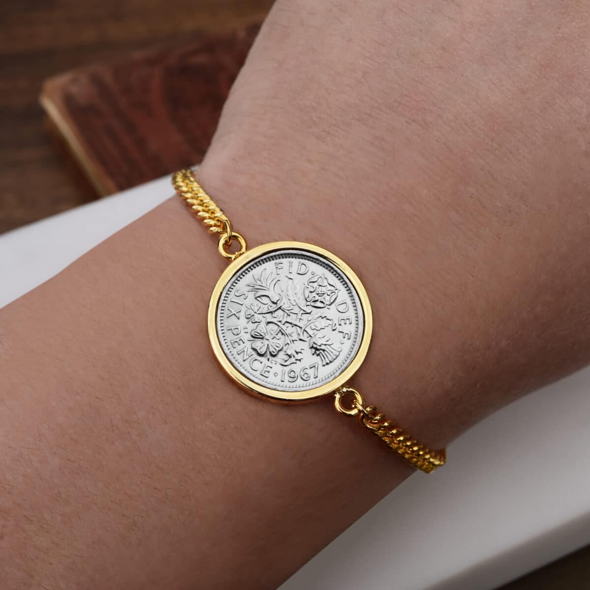 1967 Lucky Sixpence Coin Bracelet, 58th Birthday Gift- Gold - Heads and Tails Coin Jewellery