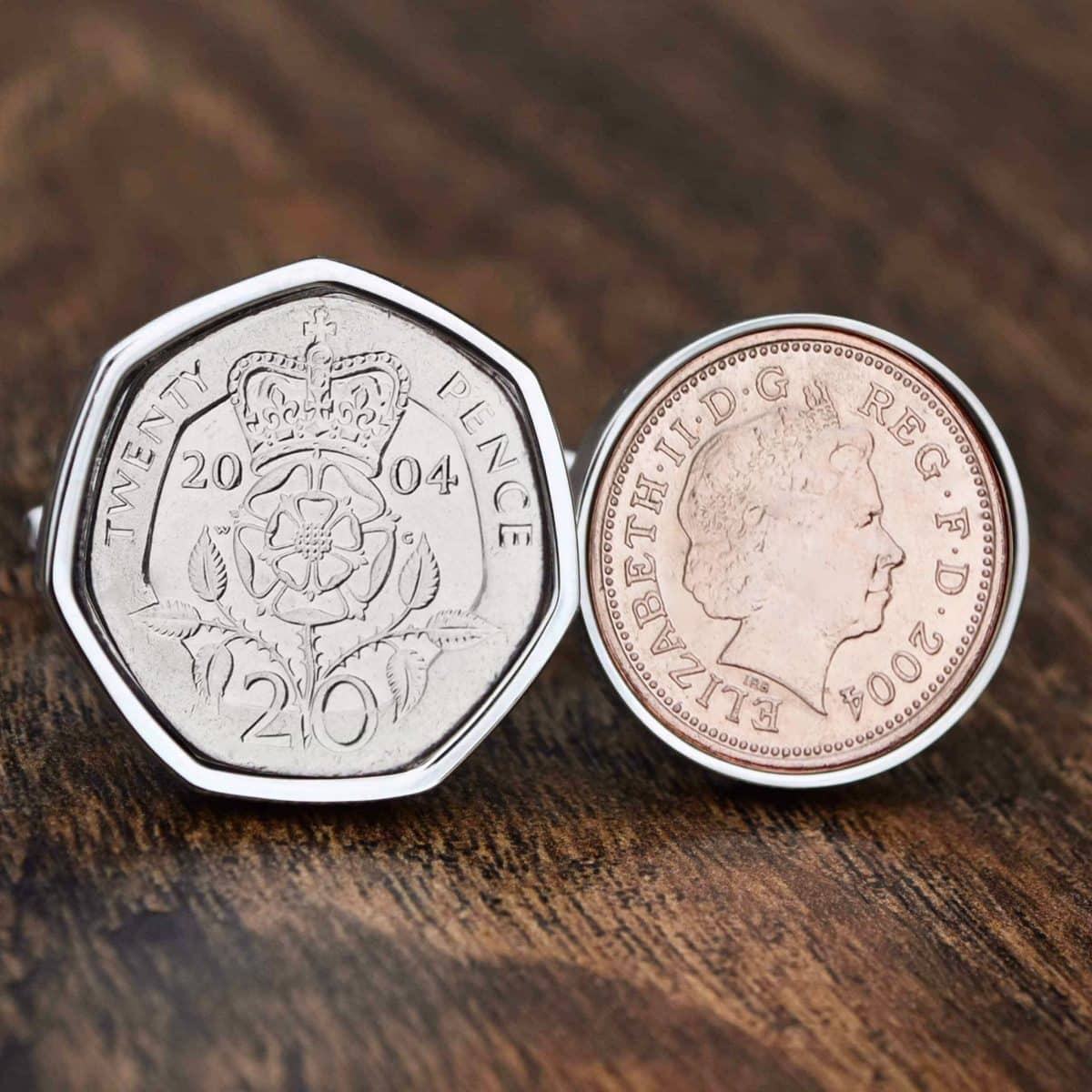 2004 21st Birthday Coin Cufflinks, 20p and 1p- 21st Birthday Gift Him - Image 1