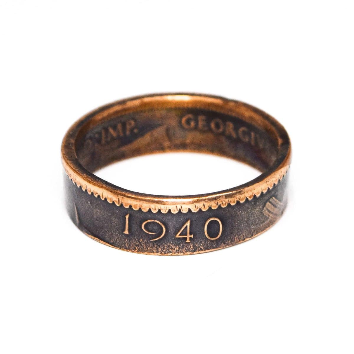 1940 Farthing Coin Ring, 85th Birthday Gift - Bronze - Heads and Tails Coin Jewellery