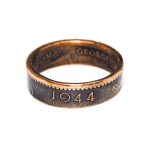 1944 Farthing Coin Ring, 81st Birthday Gift - Bronze