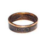 1953 Farthing Coin Ring, 72nd Birthday Gift - Bronze