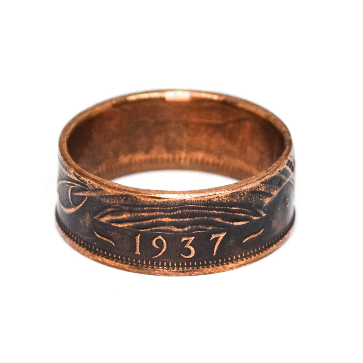 1937 Half Penny Coin Ring, 88th Birthday Gift - Bronze - Heads and Tails Coin Jewellery