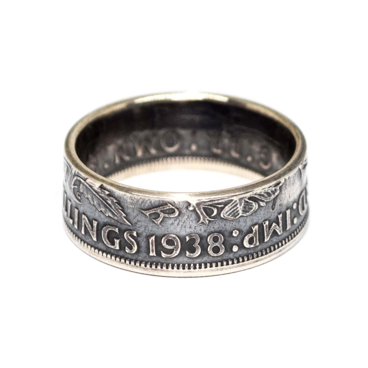 1938 Two Shillings Coin Ring, 87th Birthday Gift - Sterling Silver - Heads and Tails Coin Jewellery