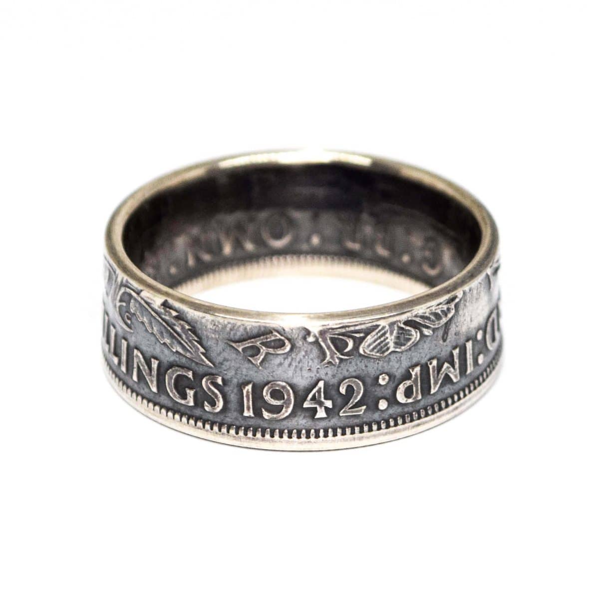 1942 Two Shillings Coin Ring, 83rd Birthday Gift - Sterling Silver - Heads and Tails Coin Jewellery