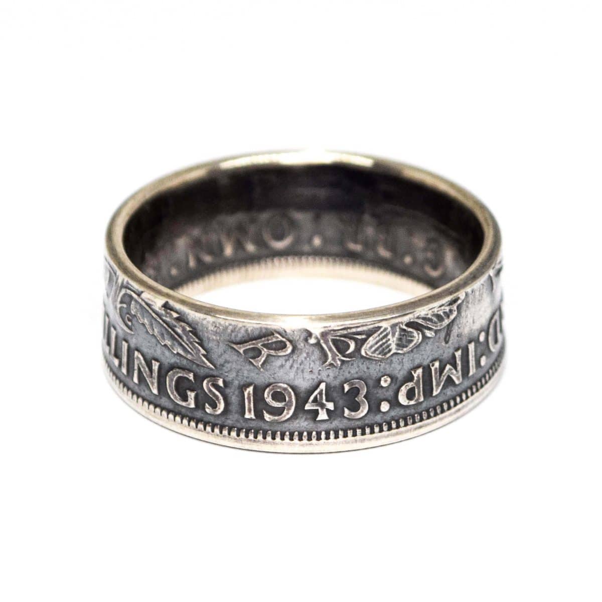 1943 Two Shillings Coin Ring, 82nd Birthday Gift - Sterling Silver - Heads and Tails Coin Jewellery