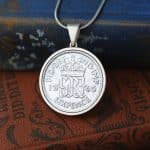 1945 Sterling Silver .925 Sixpence Coin Necklace - 80th Birthday Gift