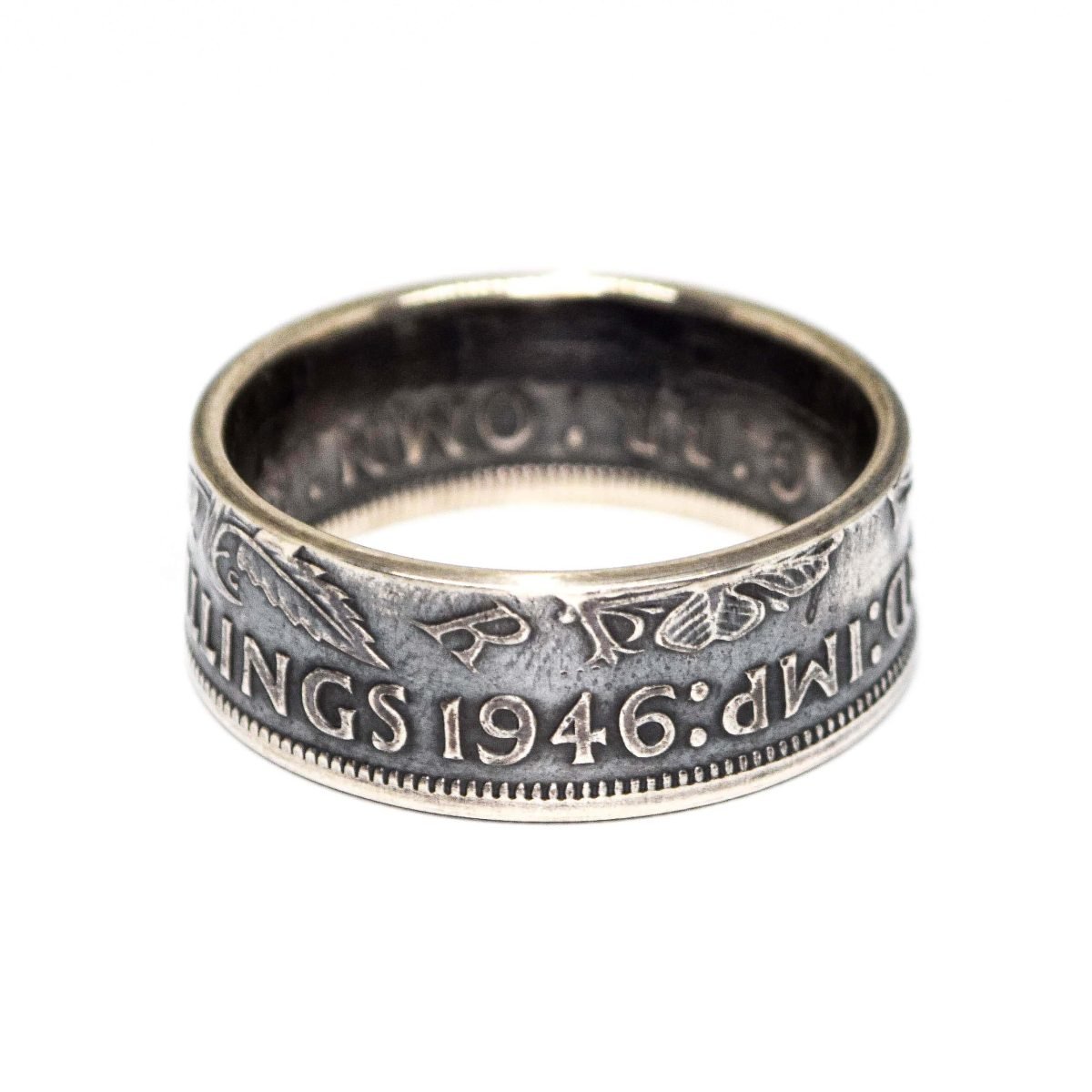 1946 Two Shillings Coin Ring, 79th Birthday Gift - Sterling Silver - Heads and Tails Coin Jewellery