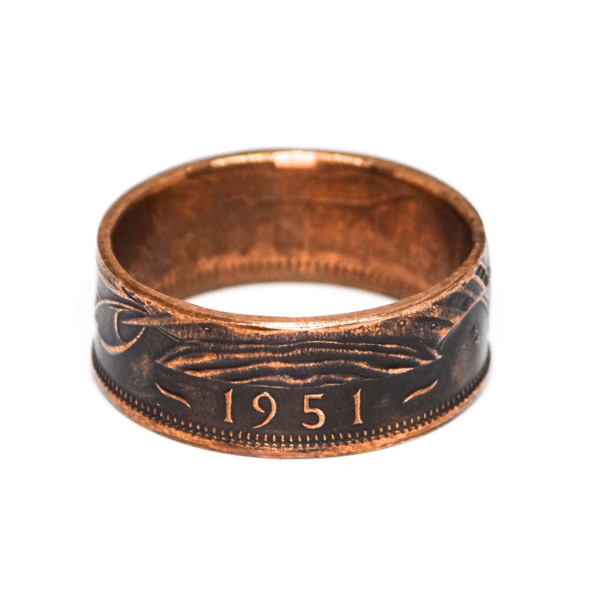 1951 Half Penny Coin Ring, 74th Birthday Gift - Bronze - Heads and Tails Coin Jewellery