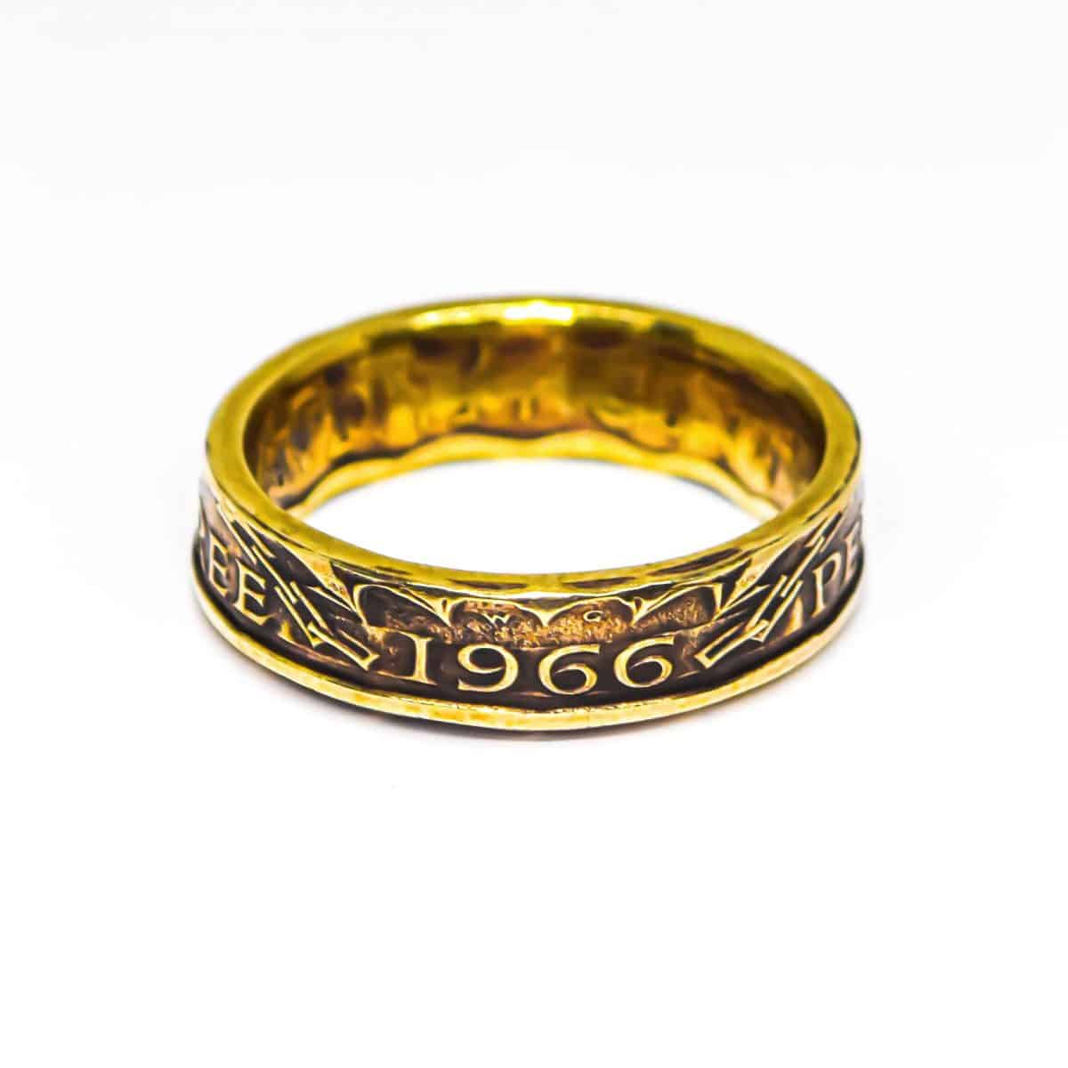 1966 Threepence Coin Ring, 59th Birthday Gift - Brass - Heads and Tails Coin Jewellery