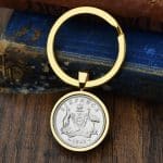 1945 Lucky Australian Sixpence Coin Keyring - Gold